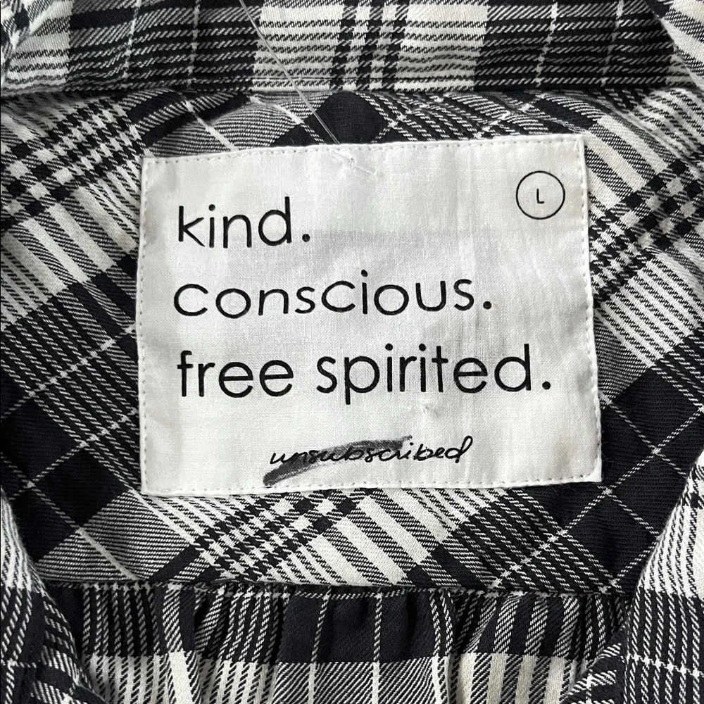 Unsubscribed $280 Plaid Puff Long Sleeves Blouse L NWOT Black White Boho
